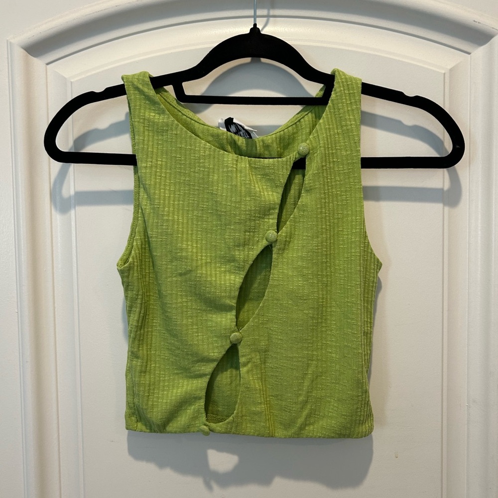 Green Sleeveless Button-Up Top